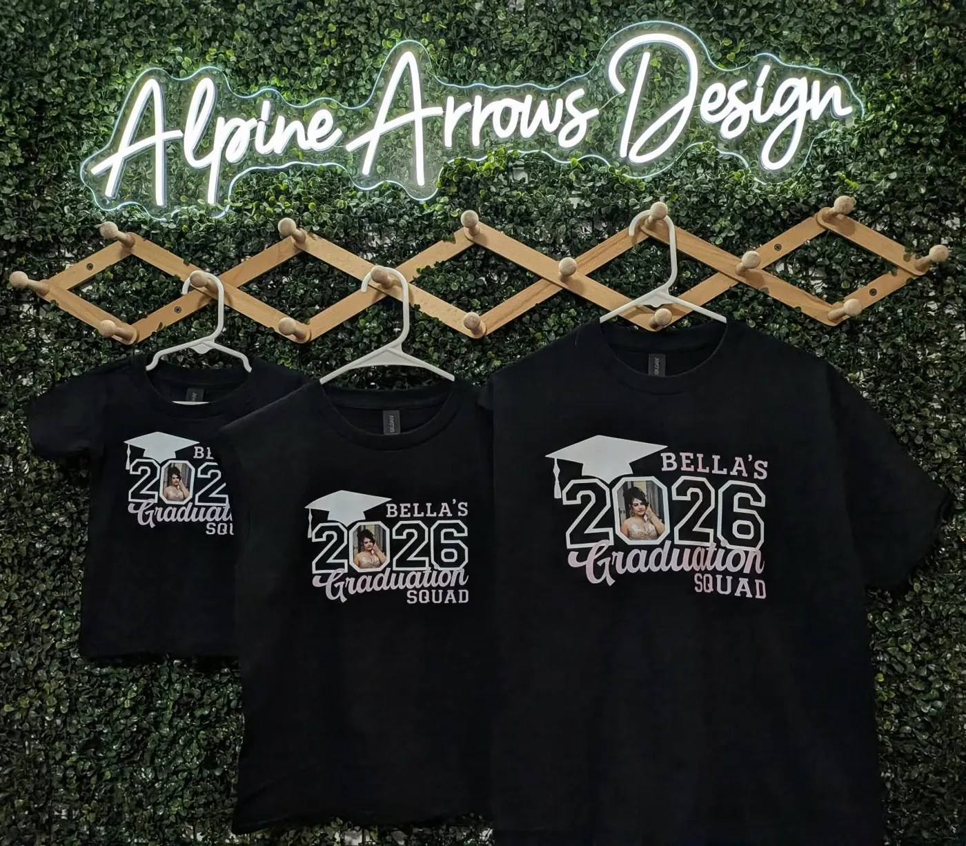 Custom DTF-printed graduation squad shirts